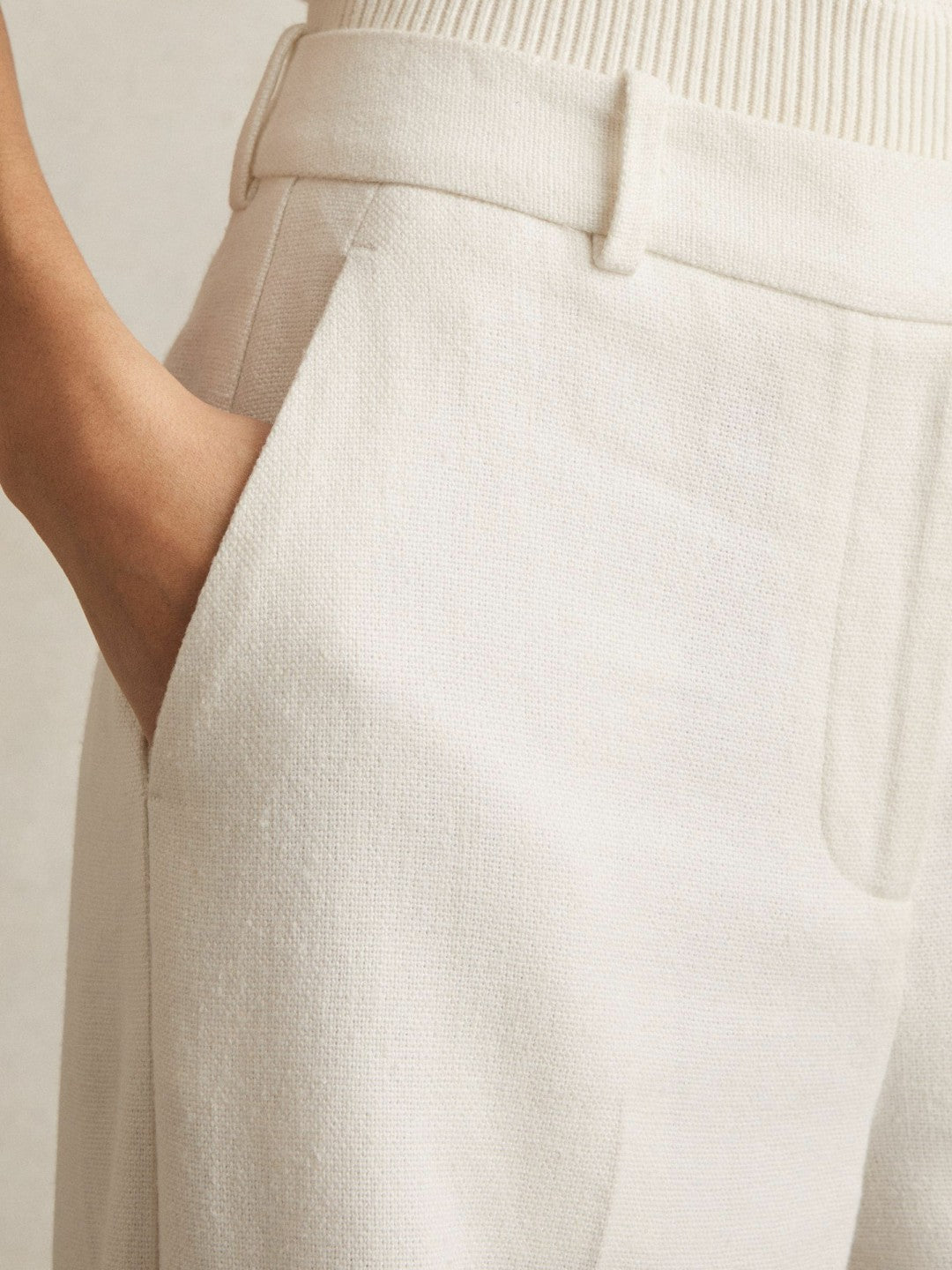 Reiss Linen-Blend Wide-Leg Trousers in White