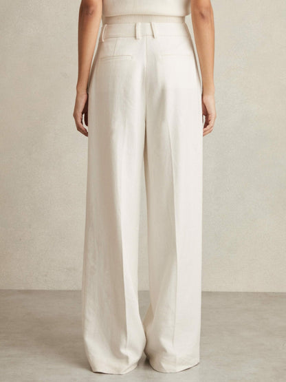 Reiss Linen-Blend Wide-Leg Trousers in White