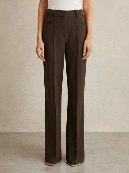 Reiss Petite High Rise Flared Trousers in Chocolate Brown