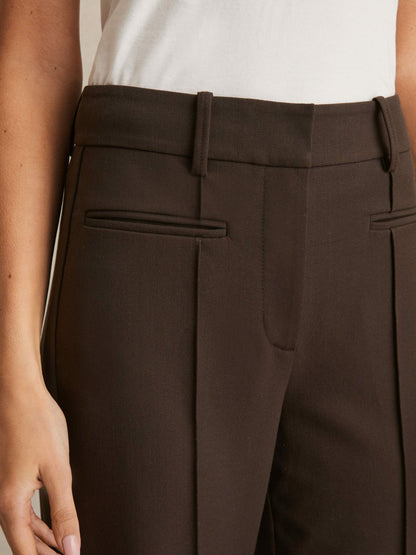 Reiss Petite High Rise Flared Trousers in Chocolate Brown
