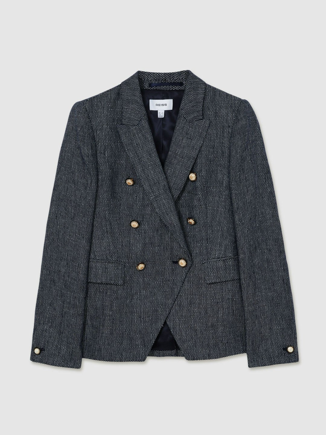 Reiss Savings - Linen-Cotton Double-Breasted Blazer in Navy