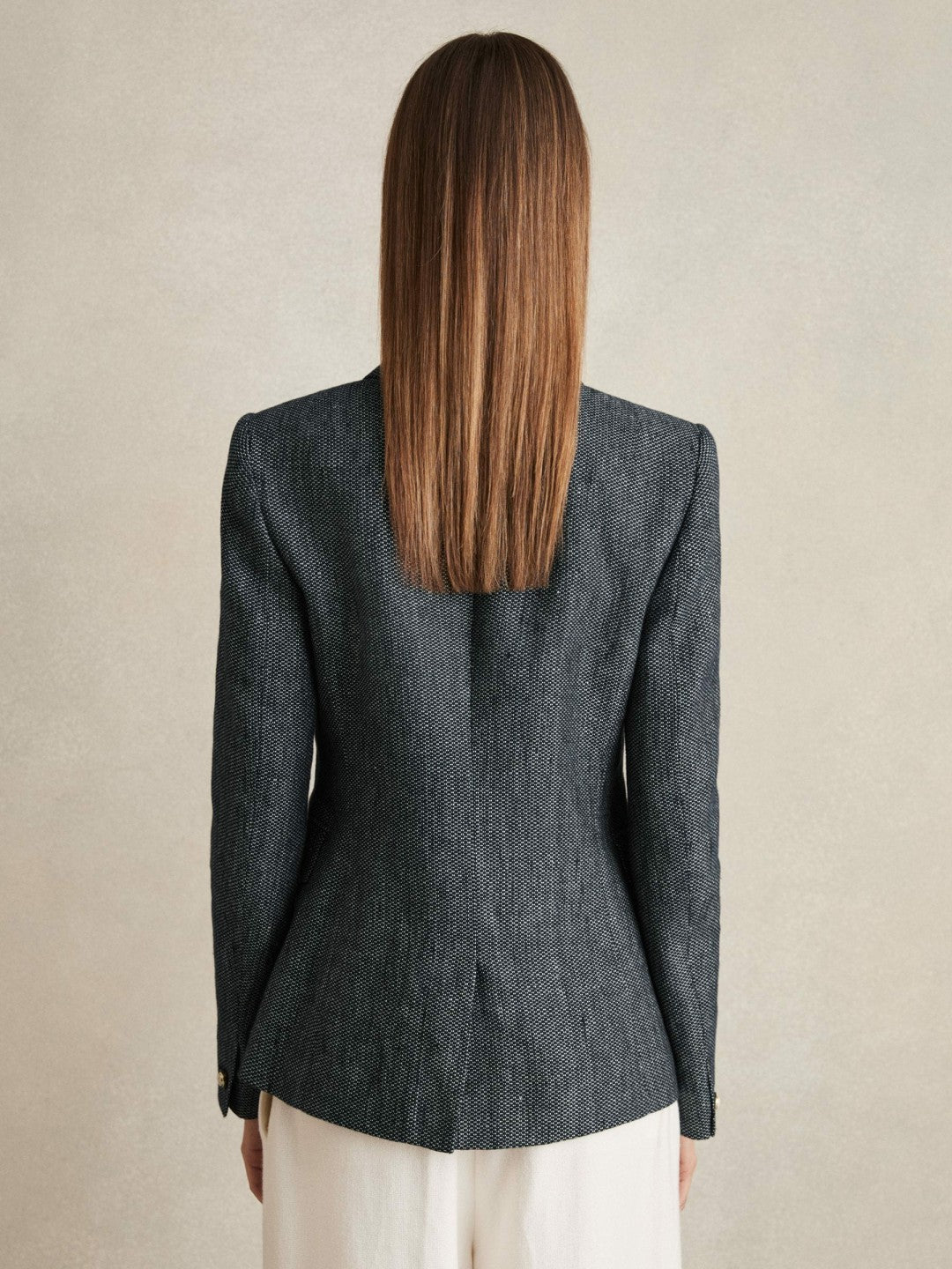 Reiss Savings - Linen-Cotton Double-Breasted Blazer in Navy