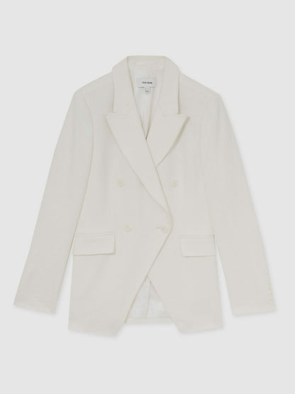 Reiss Value - Petite Linen-Blend Double-Breasted Suit Jacket in White