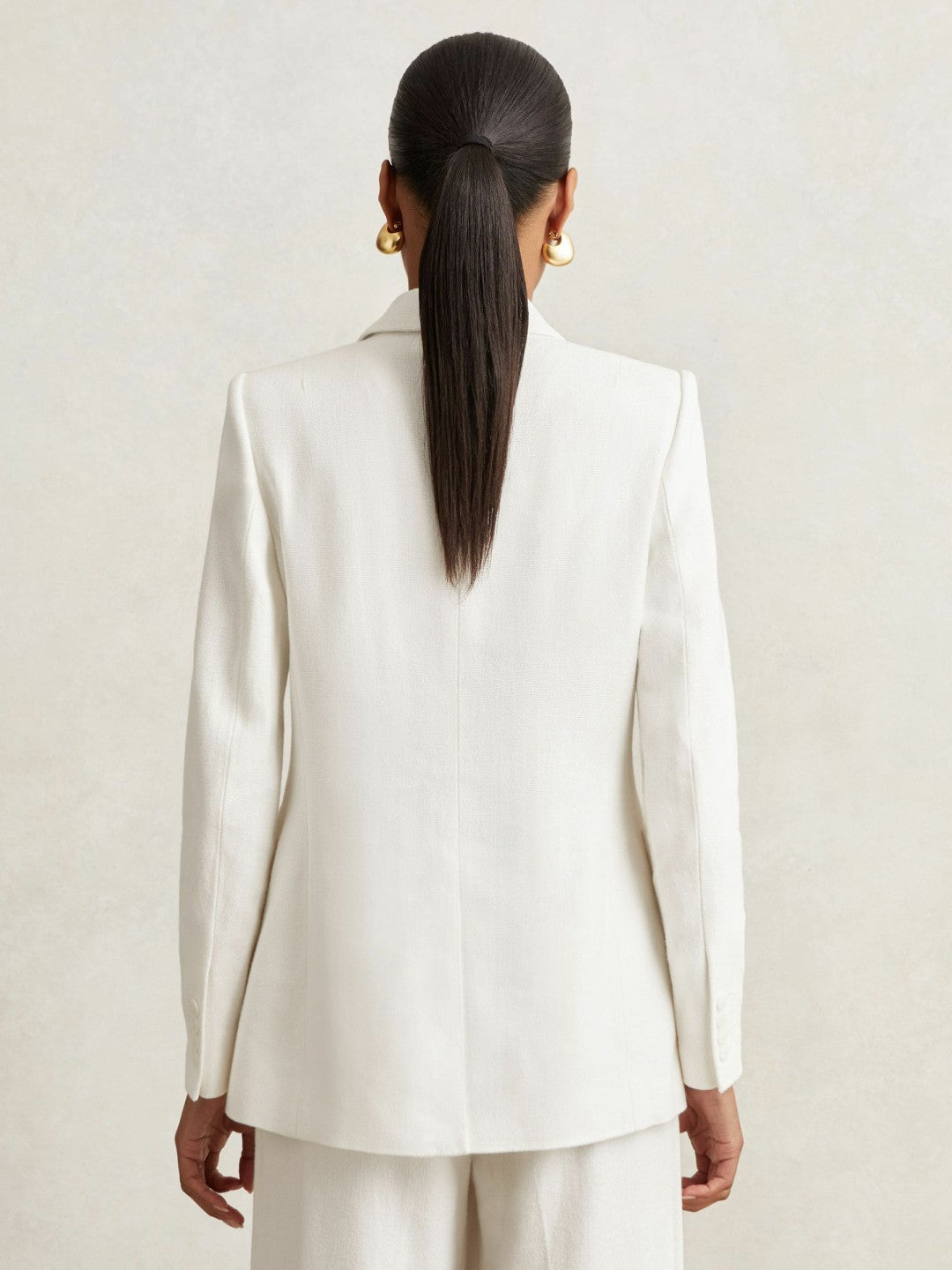Reiss Value - Petite Linen-Blend Double-Breasted Suit Jacket in White