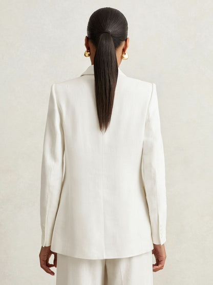 Reiss Value - Petite Linen-Blend Double-Breasted Suit Jacket in White