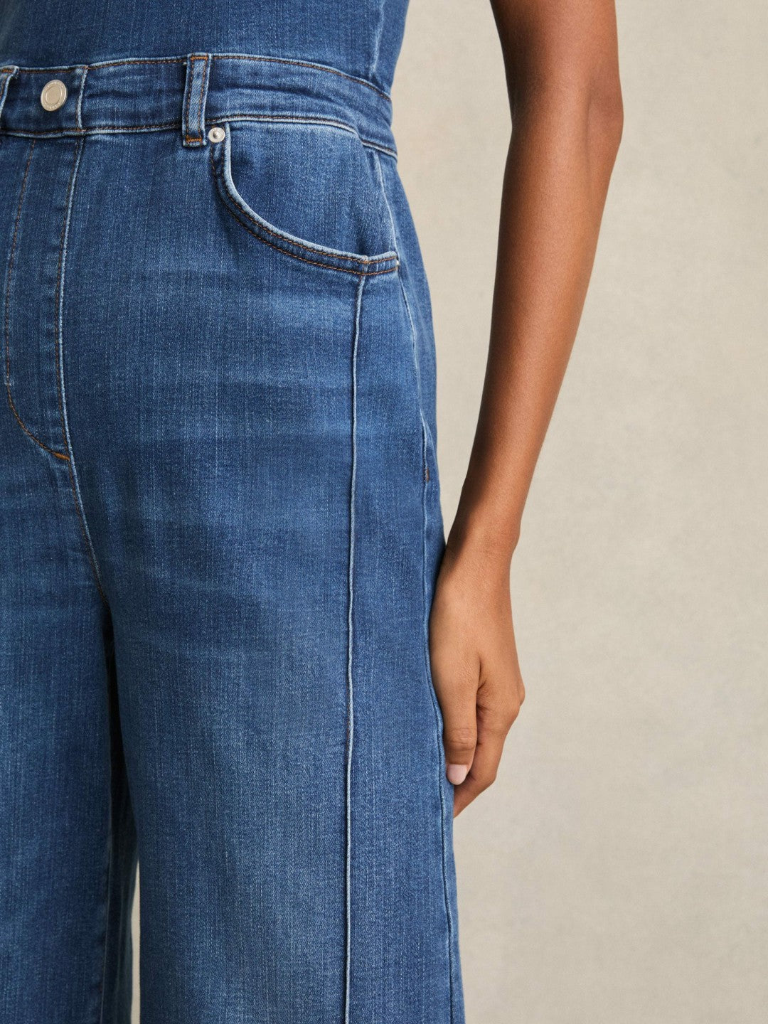 Reiss Wide-Leg Racer-Back Denim Jumpsuit in Indigo
