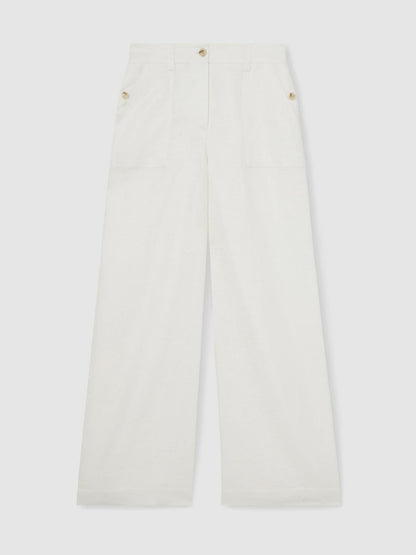 Reiss Petite Linen Wide Leg Trousers in White