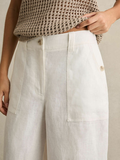Reiss Petite Linen Wide Leg Trousers in White