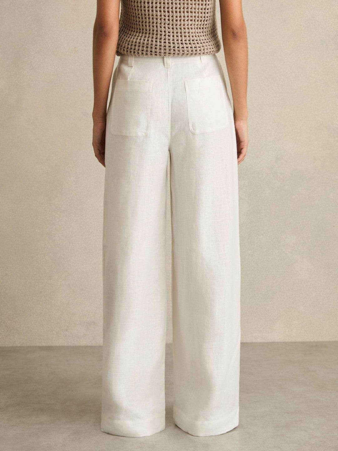 Reiss Petite Linen Wide Leg Trousers in White