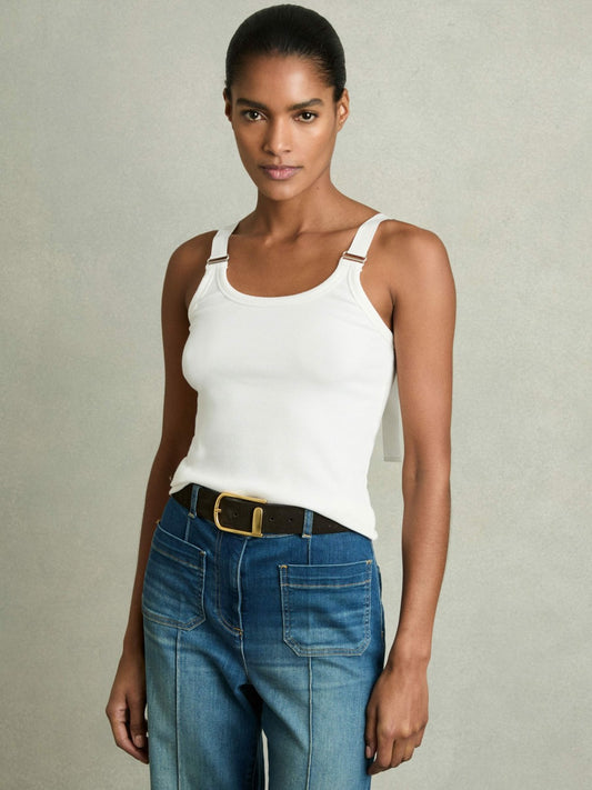 Reiss Stretch-Cotton D-Ring Strap Vest in White
