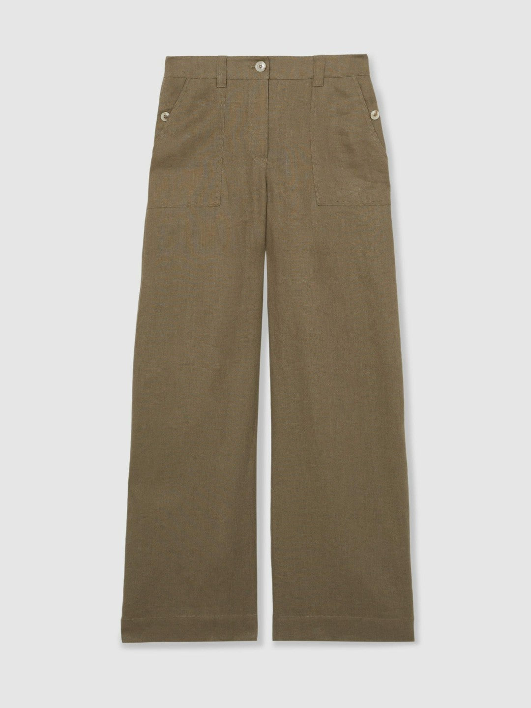 Reiss Linen Wide Leg Trousers in Khaki