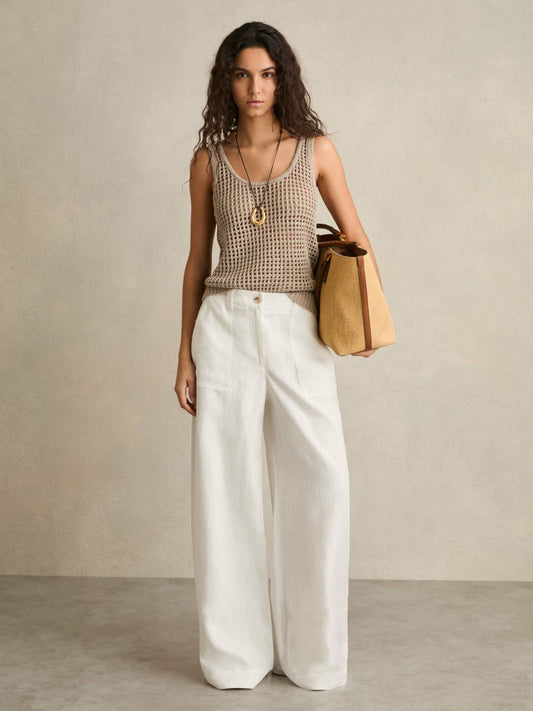 Reiss Popular Choice - Linen Wide Leg Trousers in White