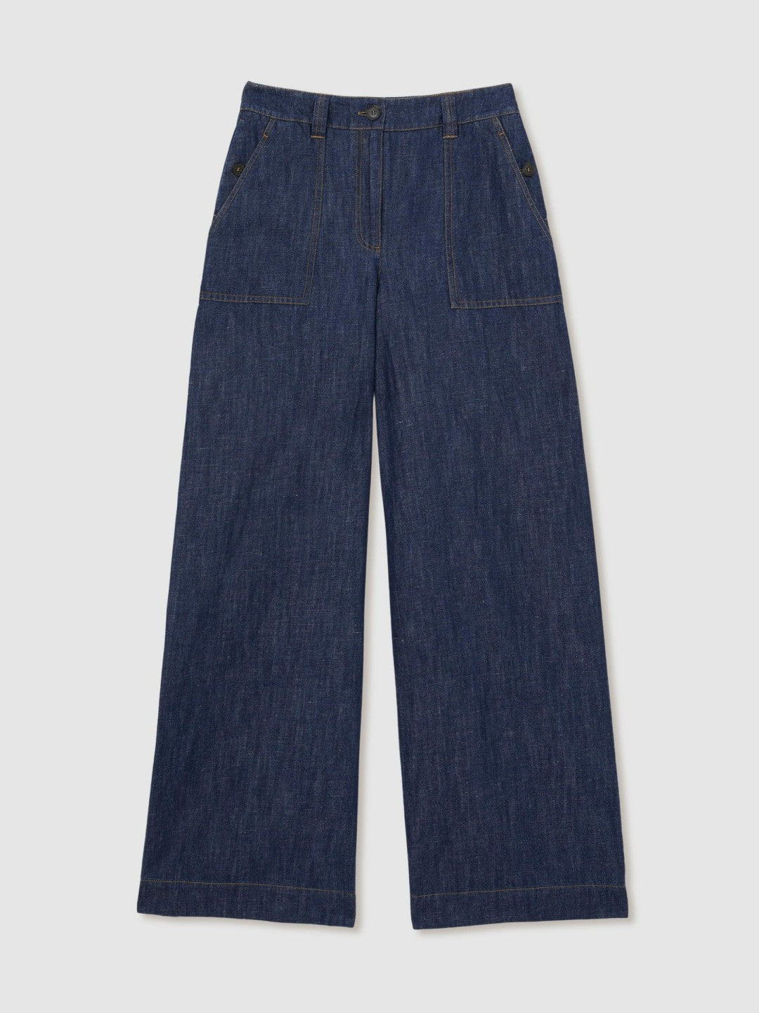 Reiss Popular Choice - Petite Linen Wide Leg Trousers in Indigo