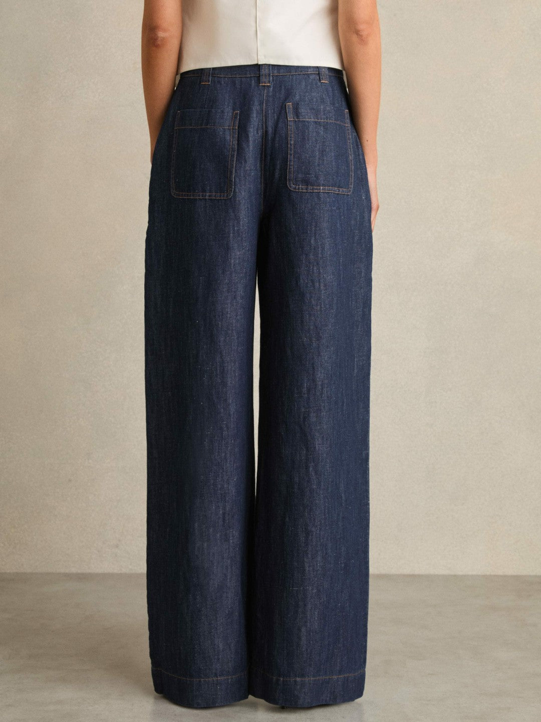 Reiss Popular Choice - Petite Linen Wide Leg Trousers in Indigo