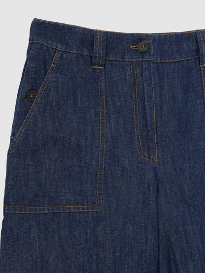 Reiss Popular Choice - Petite Linen Wide Leg Trousers in Indigo