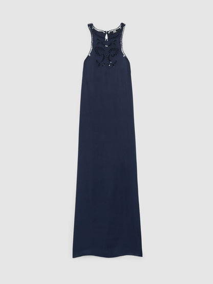 Reiss Satin Cut-Out Slip Dress in Navy