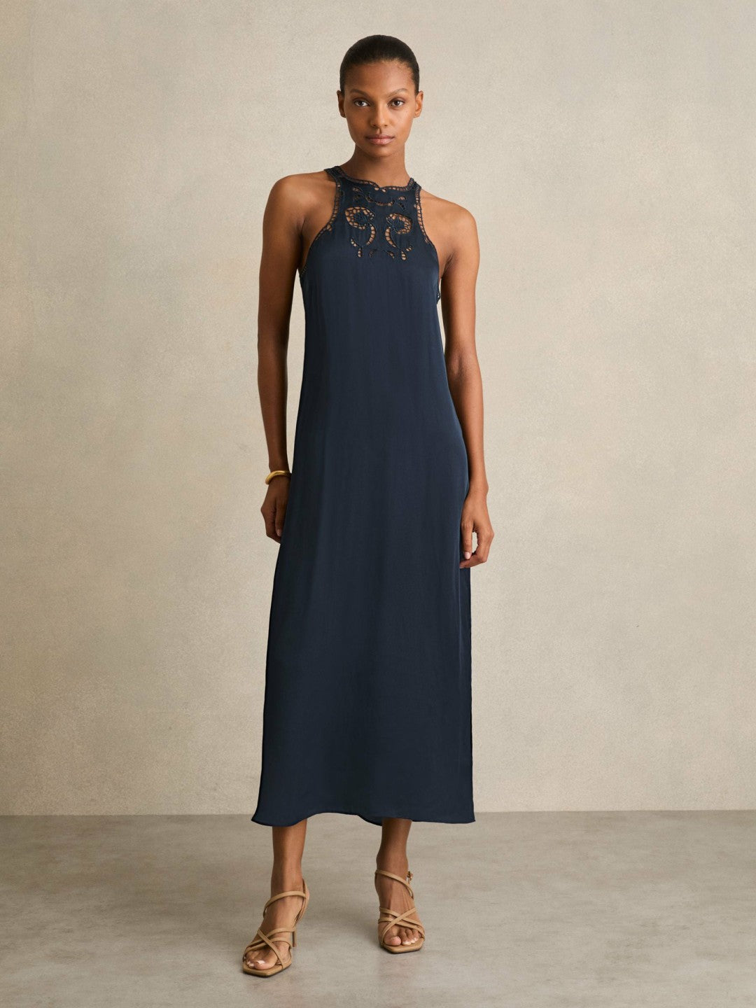 Reiss Satin Cut-Out Slip Dress in Navy