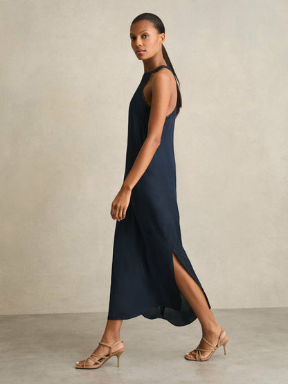 Reiss Satin Cut-Out Slip Dress in Navy