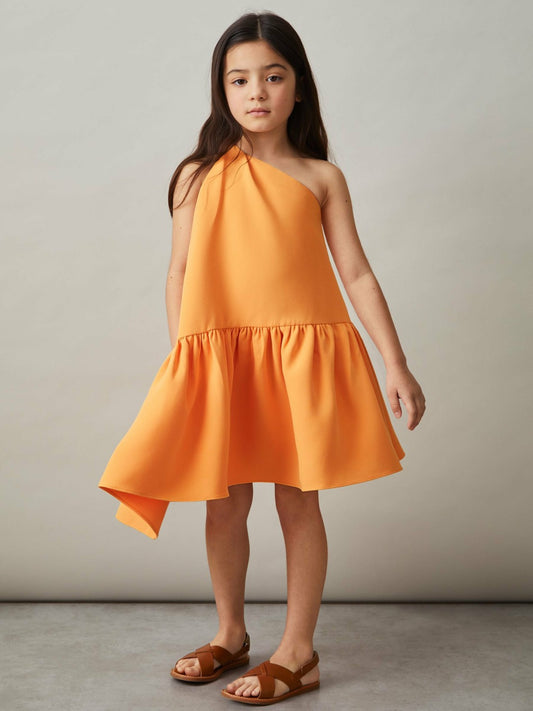 Reiss Value - 9-13 yrs One-Shoulder Tiered Dress in Orange
