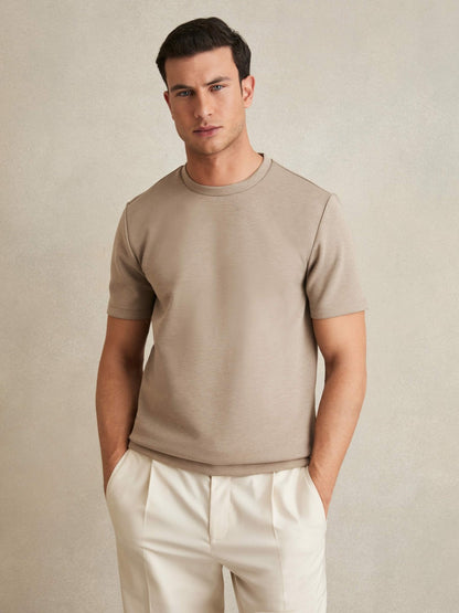 Reiss Savings - Interlock Jersey Crew Neck T-Shirt in Taupe Brown