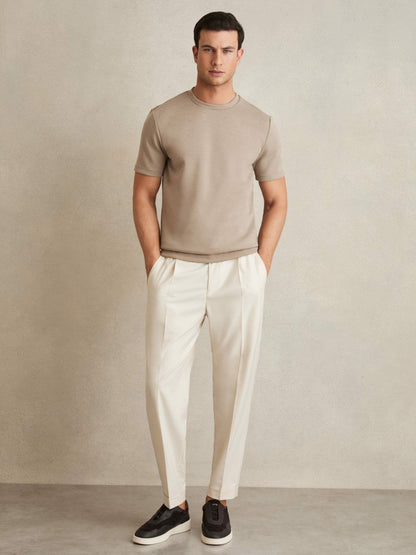 Reiss Savings - Interlock Jersey Crew Neck T-Shirt in Taupe Brown