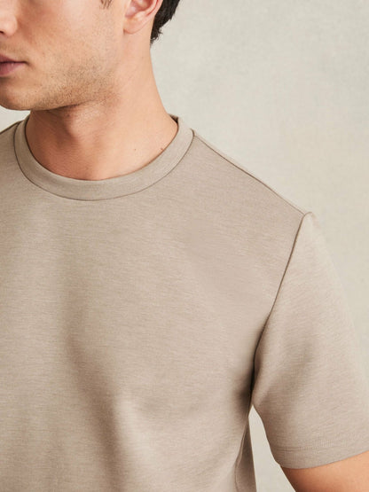Reiss Savings - Interlock Jersey Crew Neck T-Shirt in Taupe Brown