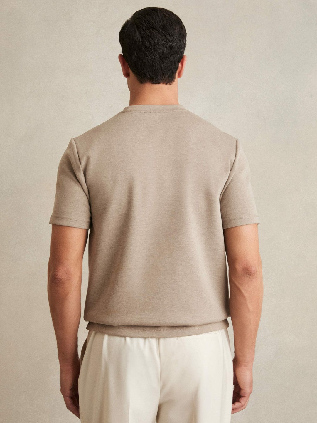 Reiss Savings - Interlock Jersey Crew Neck T-Shirt in Taupe Brown