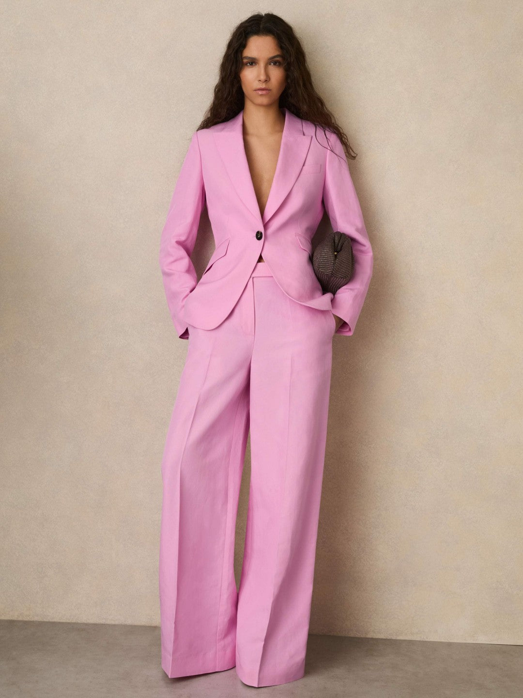 Reiss Value - Wide-Leg Trousers With Linen in Pink