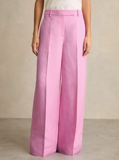 Reiss Value - Wide-Leg Trousers With Linen in Pink