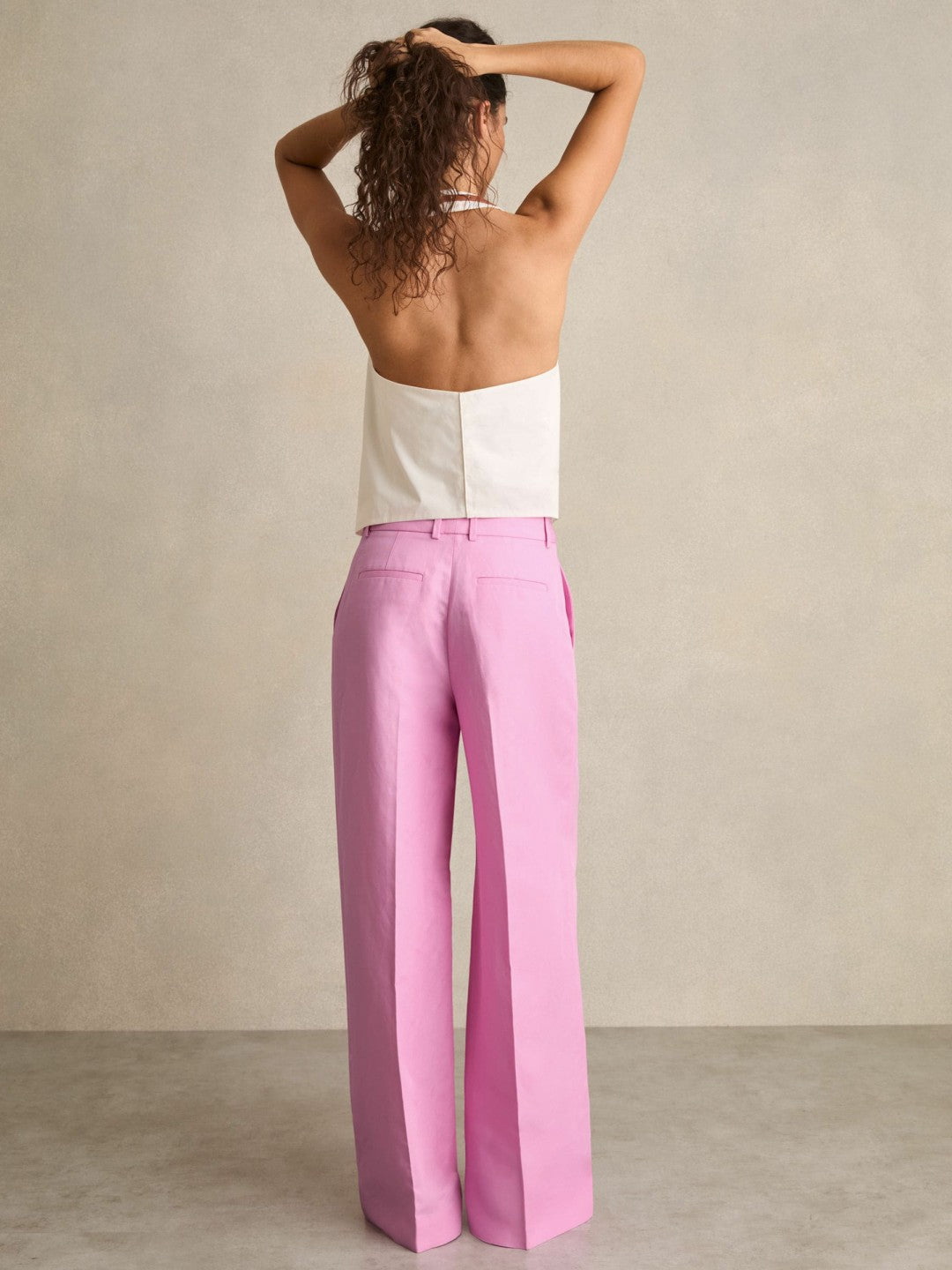 Reiss Value - Wide-Leg Trousers With Linen in Pink