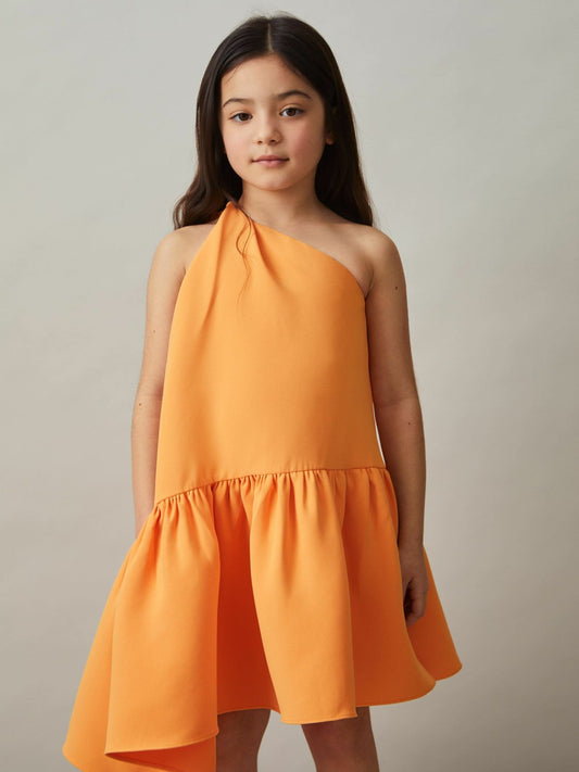 Reiss Affordable - 4-9 yrs One-Shoulder Tiered Dress in Orange
