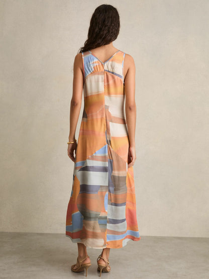 Reiss Sunset Print Sleeveless Slip Dress in Coral