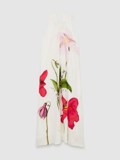 Reiss NYBG Floral Print Maxi Dress With Linen in Ivory
