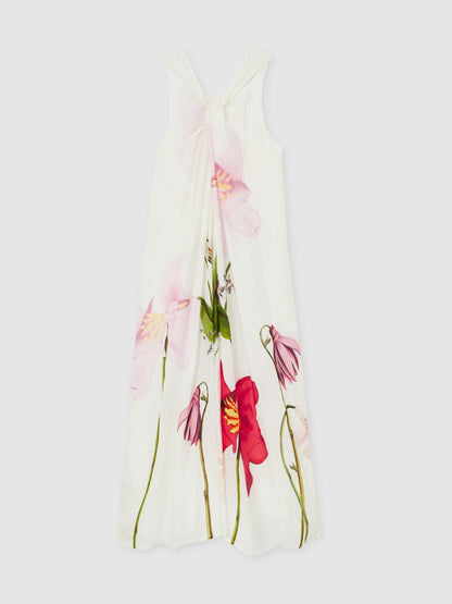 Reiss NYBG Floral Print Maxi Dress With Linen in Ivory
