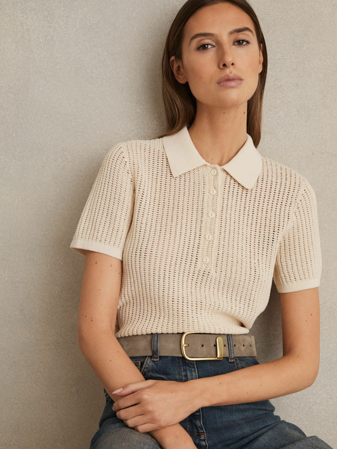 Reiss Sale - Leather Half Keeper Belt in Grey