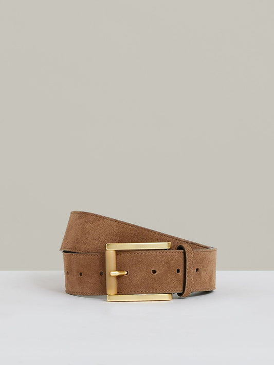 Reiss Deal - Suede Square Roller Buckle Belt in Tan