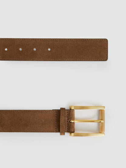 Reiss Deal - Suede Square Roller Buckle Belt in Tan