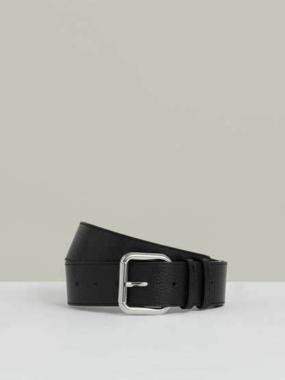 Reiss Best Seller - Leather Square Roller Buckle Belt in Black