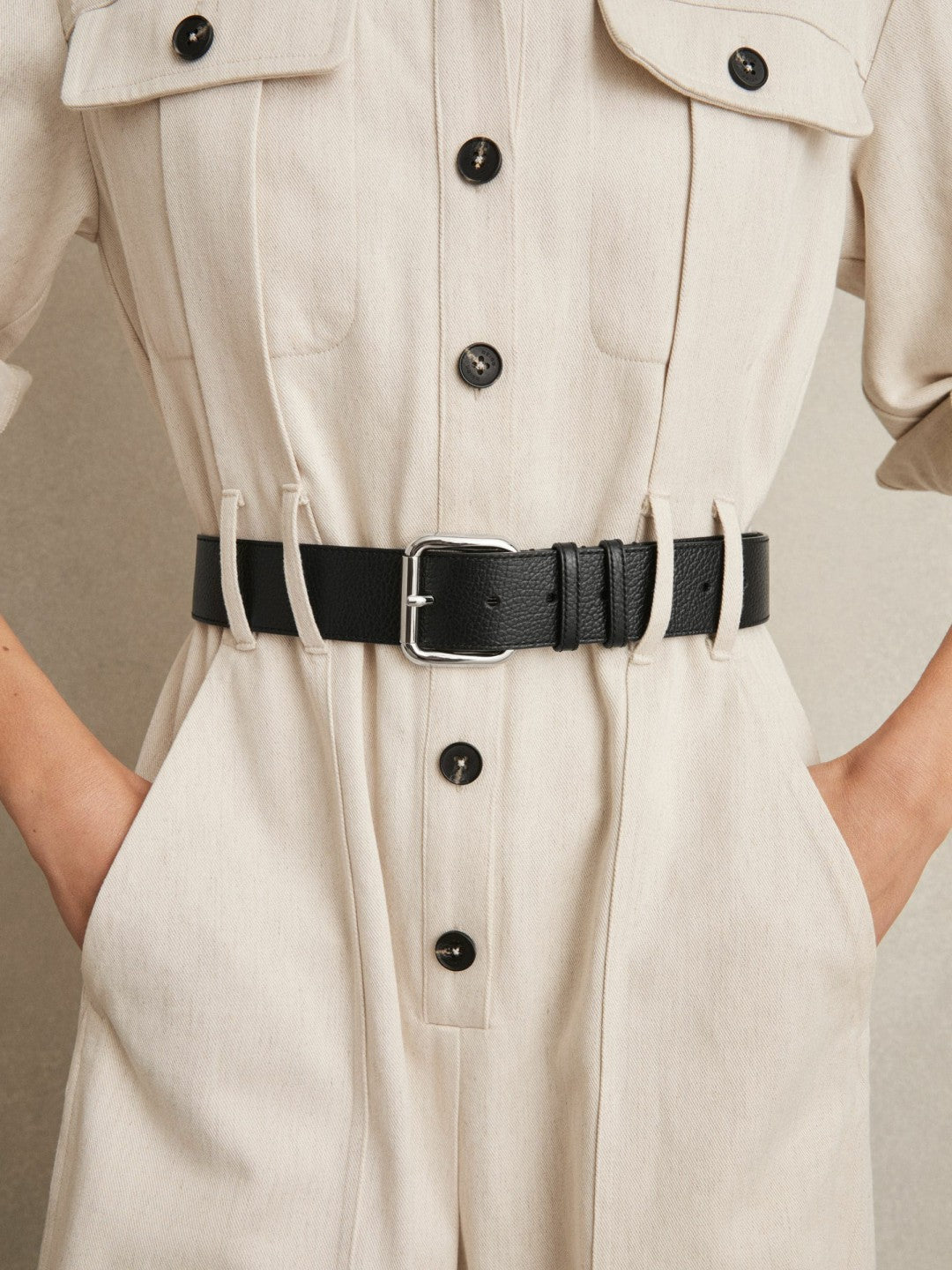 Reiss Best Seller - Leather Square Roller Buckle Belt in Black