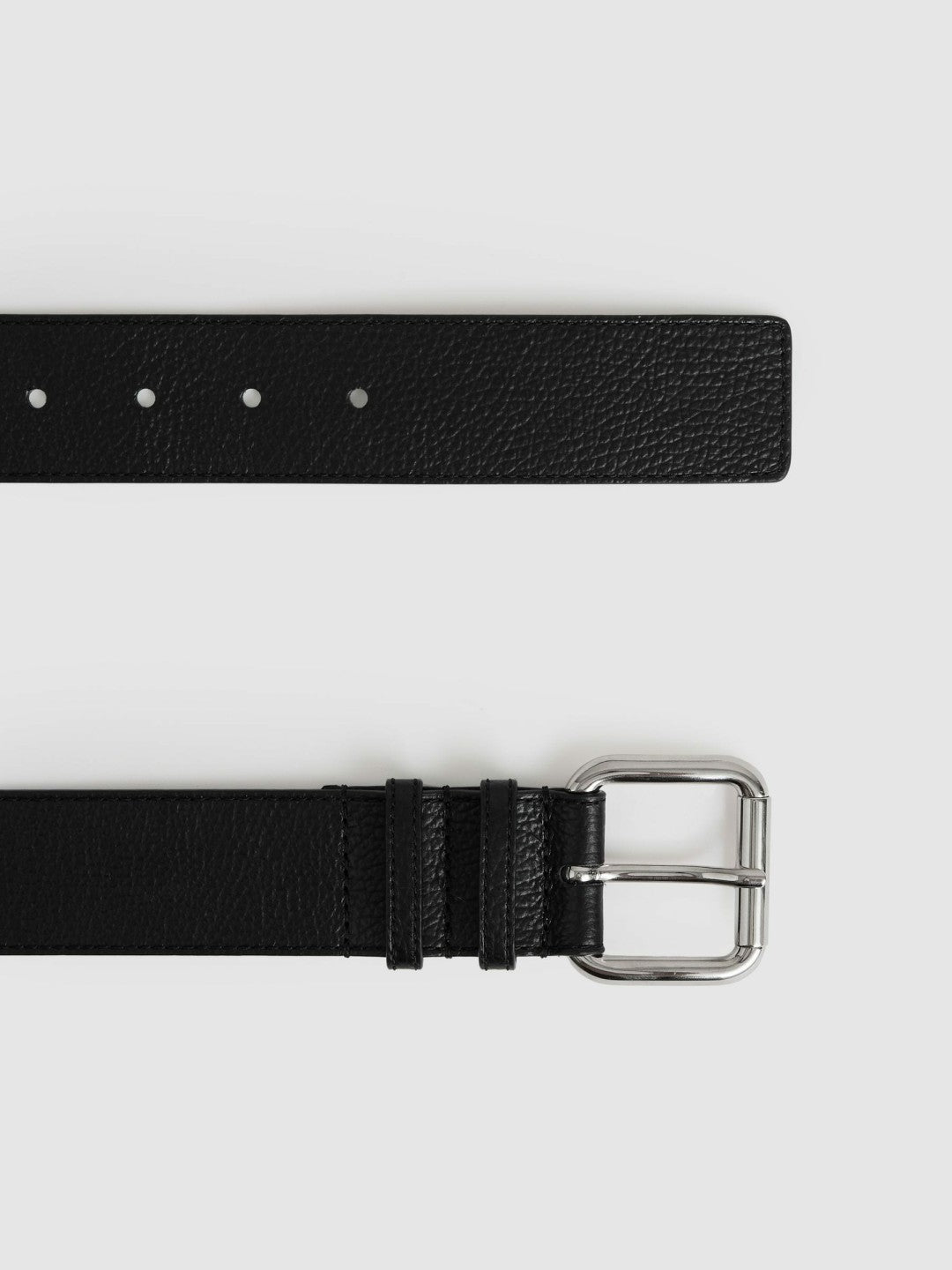 Reiss Best Seller - Leather Square Roller Buckle Belt in Black