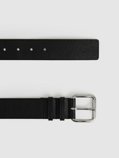 Reiss Best Seller - Leather Square Roller Buckle Belt in Black