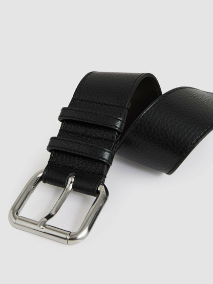 Reiss Best Seller - Leather Square Roller Buckle Belt in Black