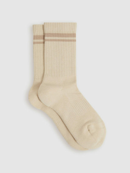 Reiss Savings - Cotton-Blend Striped Crew Socks in Cream