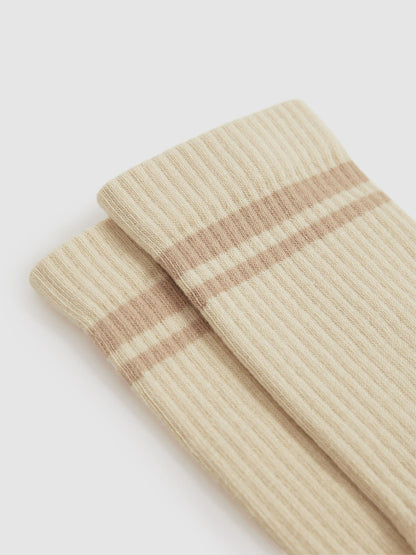 Reiss Savings - Cotton-Blend Striped Crew Socks in Cream