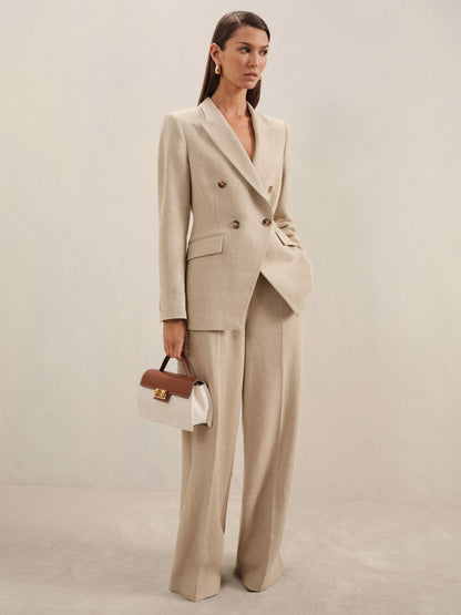 Reiss Featured - Linen-Blend Wide-Leg Trousers in Neutral