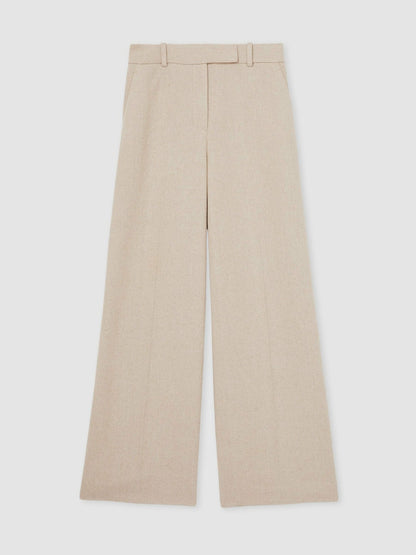 Reiss Featured - Linen-Blend Wide-Leg Trousers in Neutral