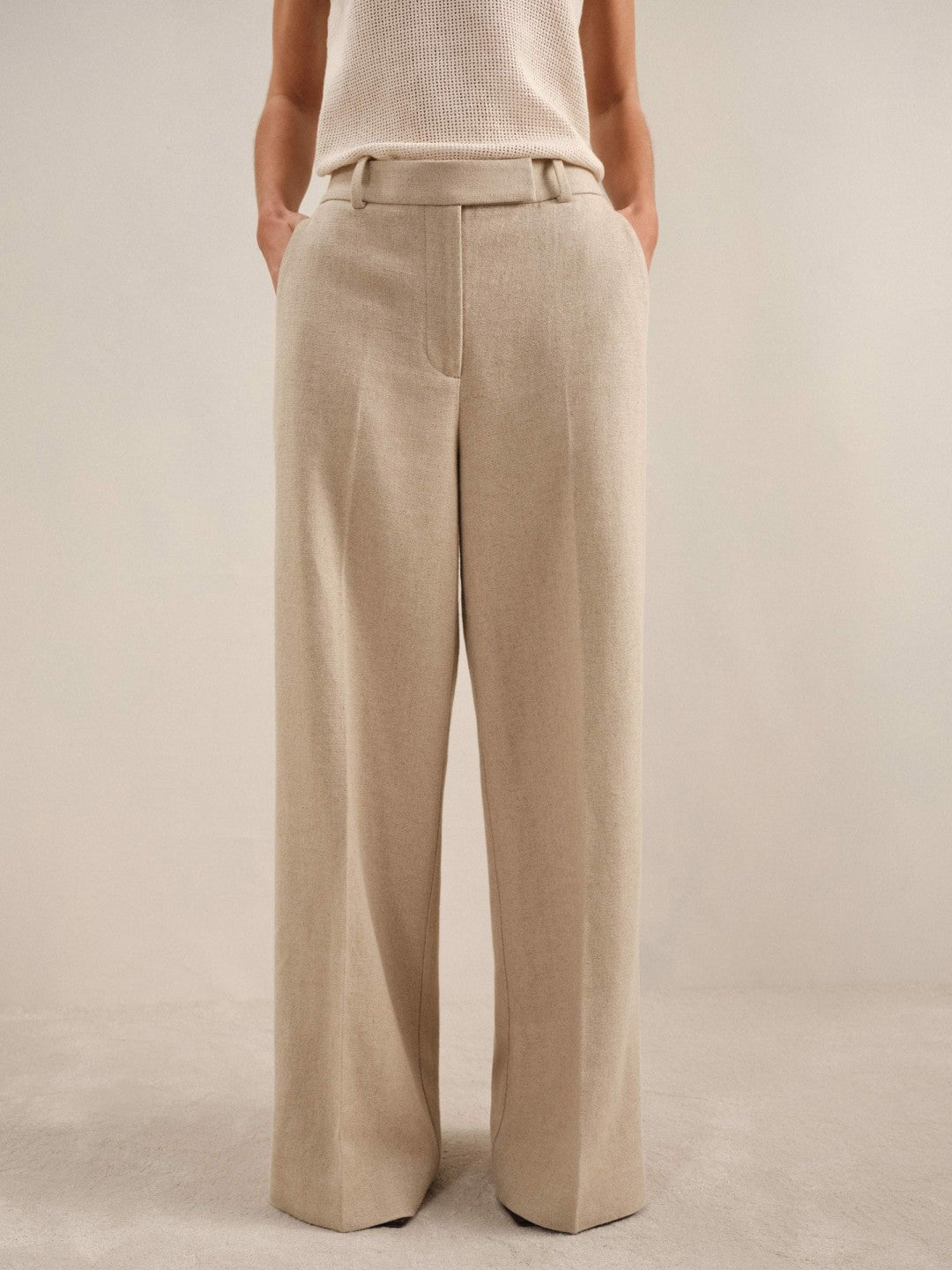 Reiss Featured - Linen-Blend Wide-Leg Trousers in Neutral