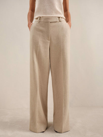 Reiss Featured - Linen-Blend Wide-Leg Trousers in Neutral