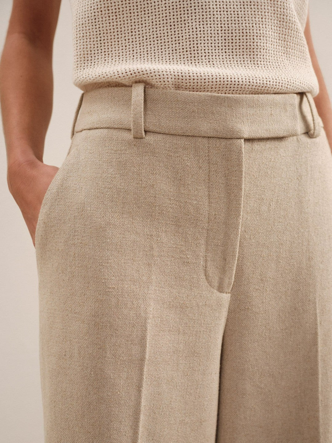 Reiss Featured - Linen-Blend Wide-Leg Trousers in Neutral