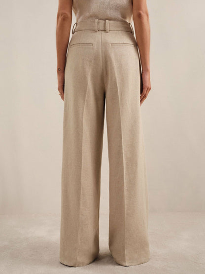 Reiss Featured - Linen-Blend Wide-Leg Trousers in Neutral